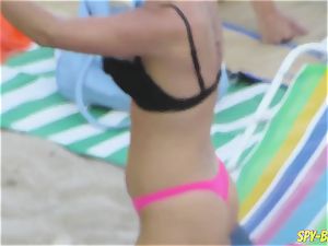pinkish bikini amateur bare-chested voyeur Beach girls